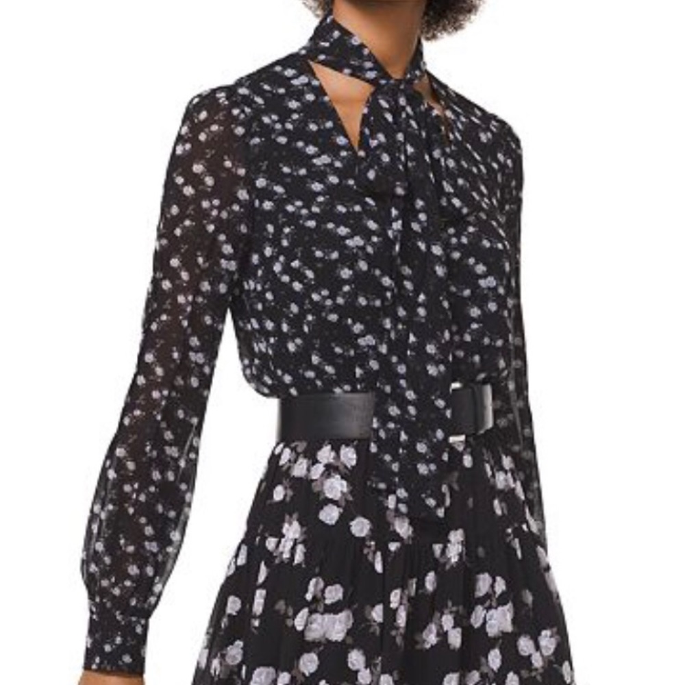 MK Mini Rose Chiffon Tie Neck Blouse